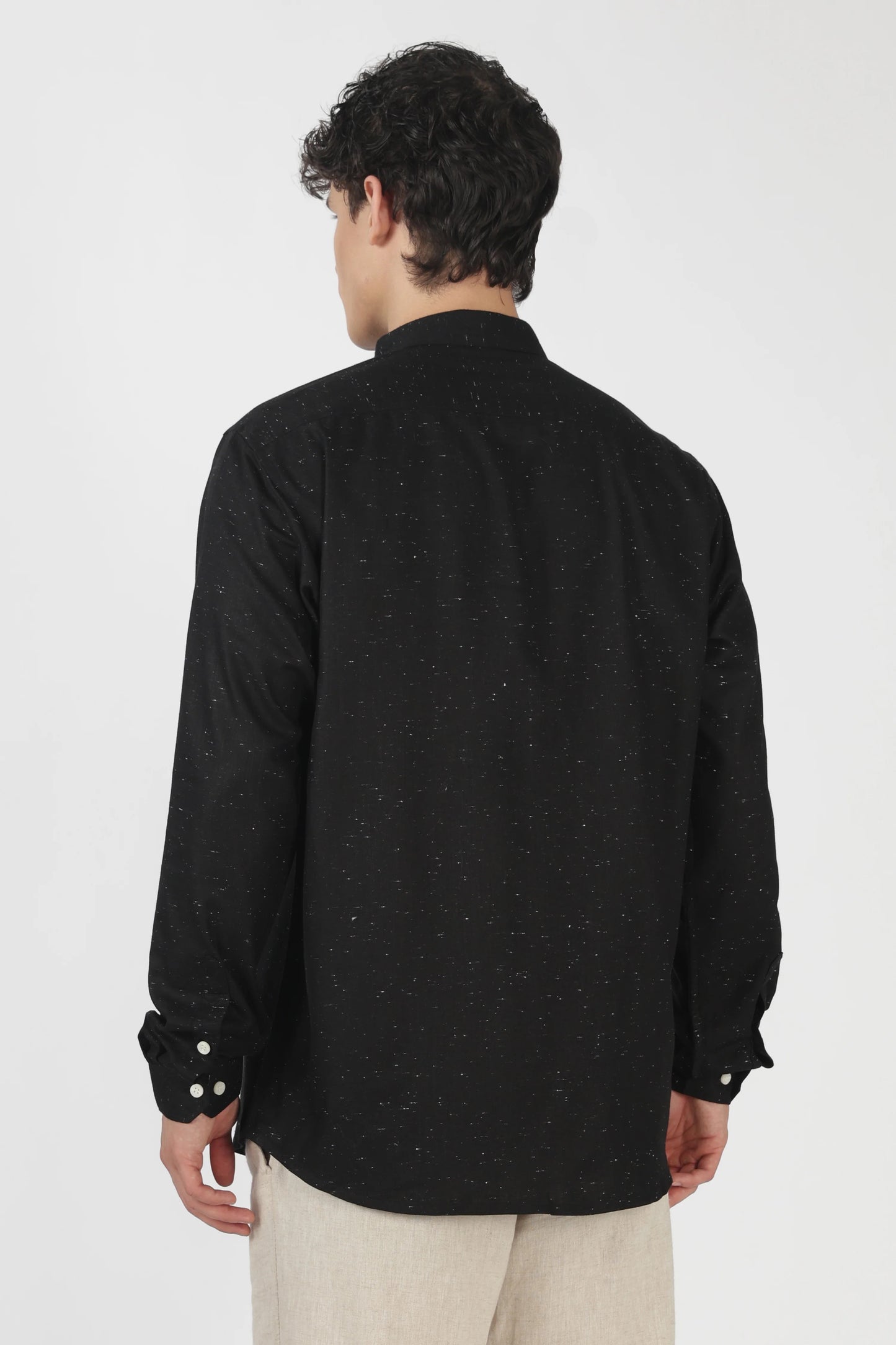 Clothica Premium Black Embroidered Cotton Casual Shirt for Men – Regular Fit Full Sleeve Designer Night Sky Print Everyday Wear