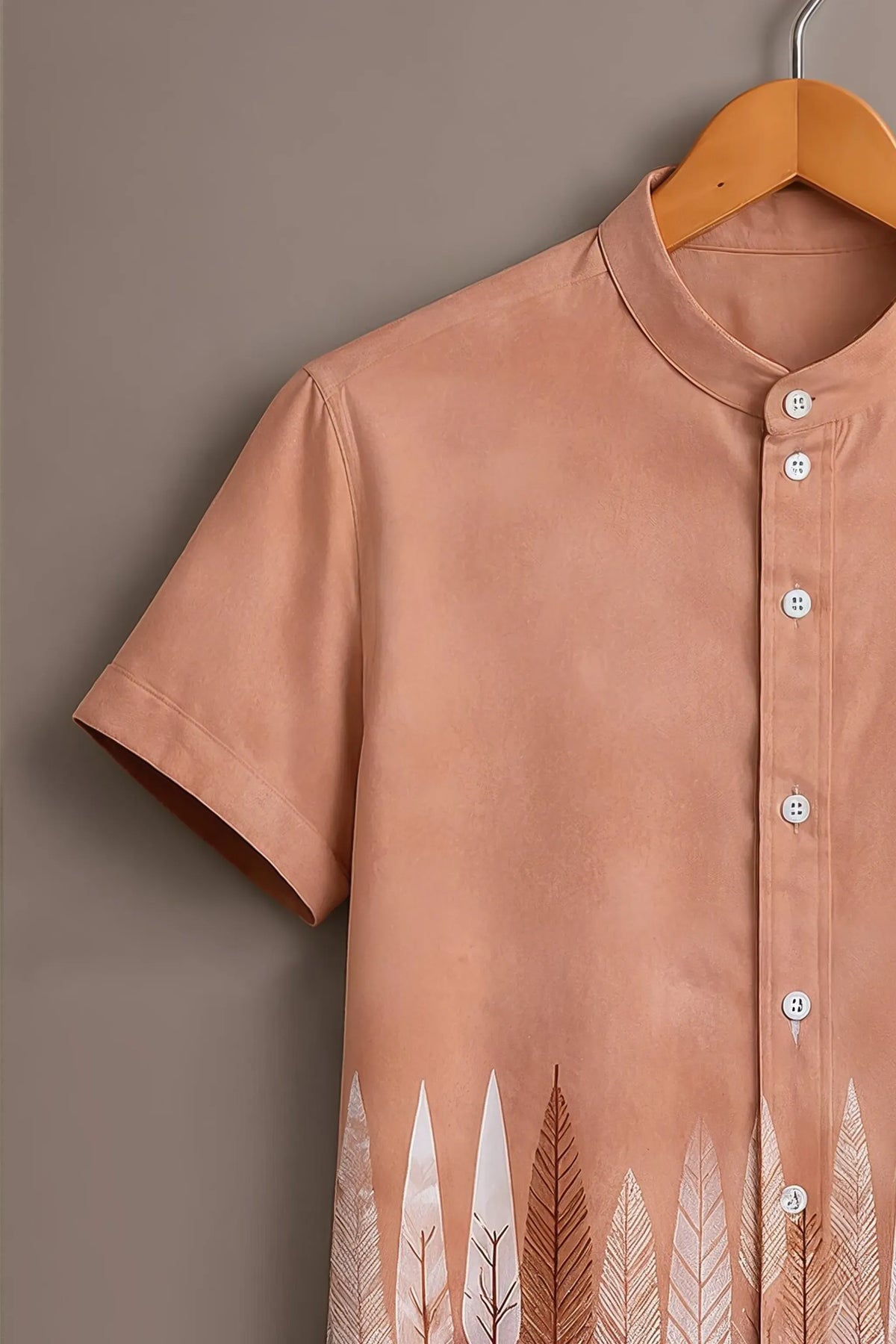 Men's Peach Leaf Print Casual Shirt