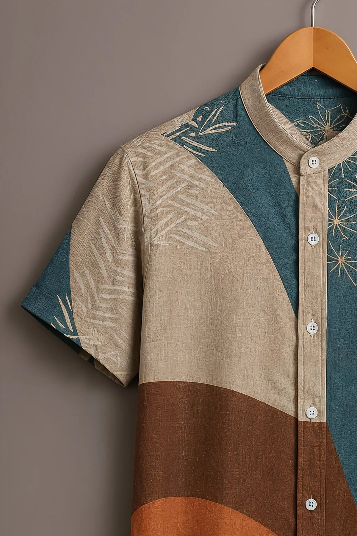 Men's Teal Blue Color Block Printed Casual Shirt