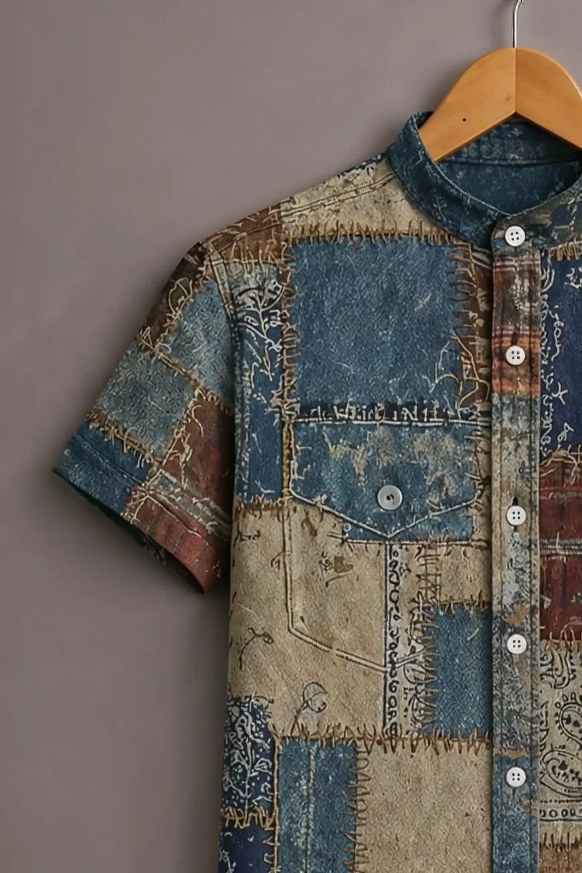 Men's Vintage Patchwork Printed Casual Shirt