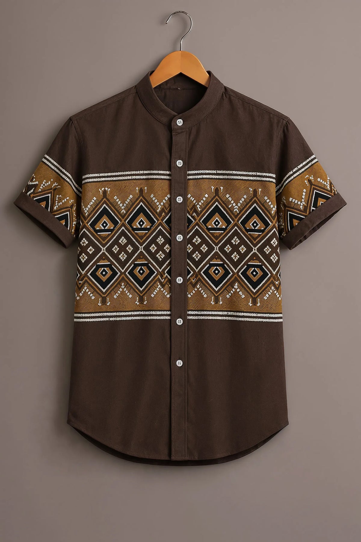 Men's Brown Geometric Printed Casual Shirt