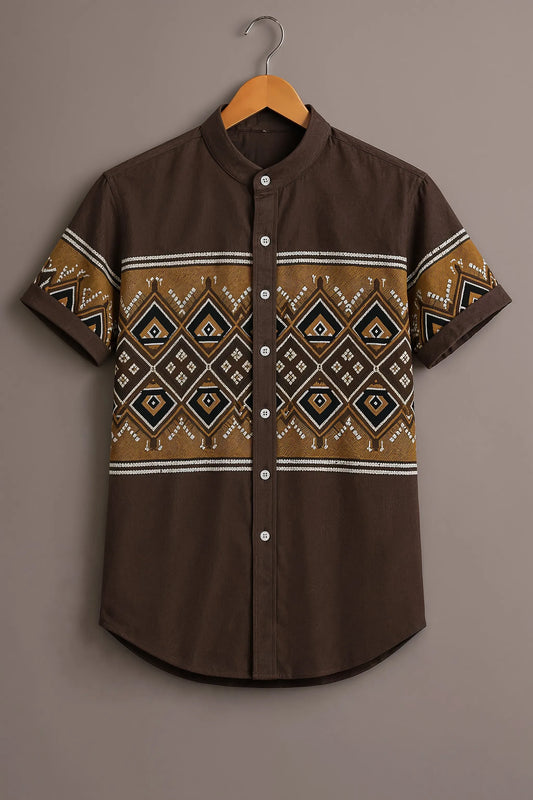 Men's Brown Geometric Printed Casual Shirt
