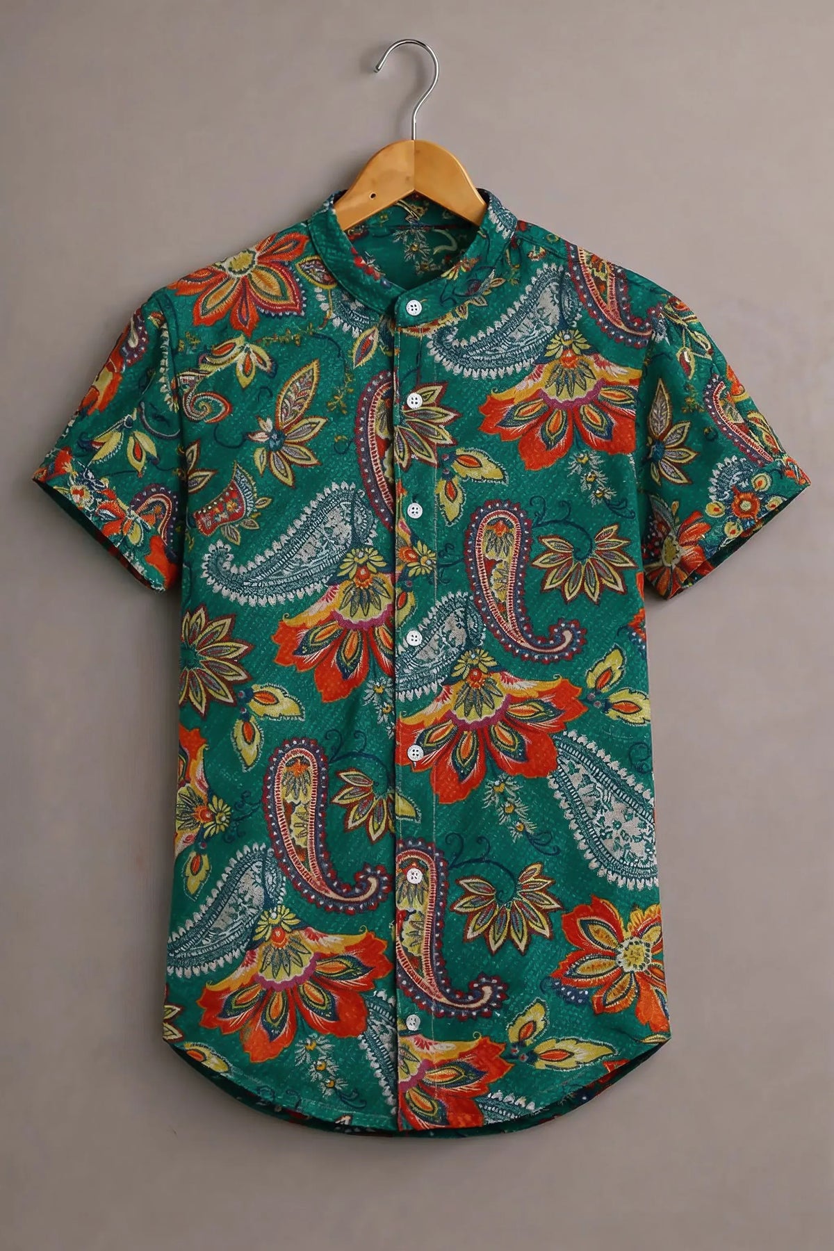 Men's Green Floral Paisley Printed Casual Shirt