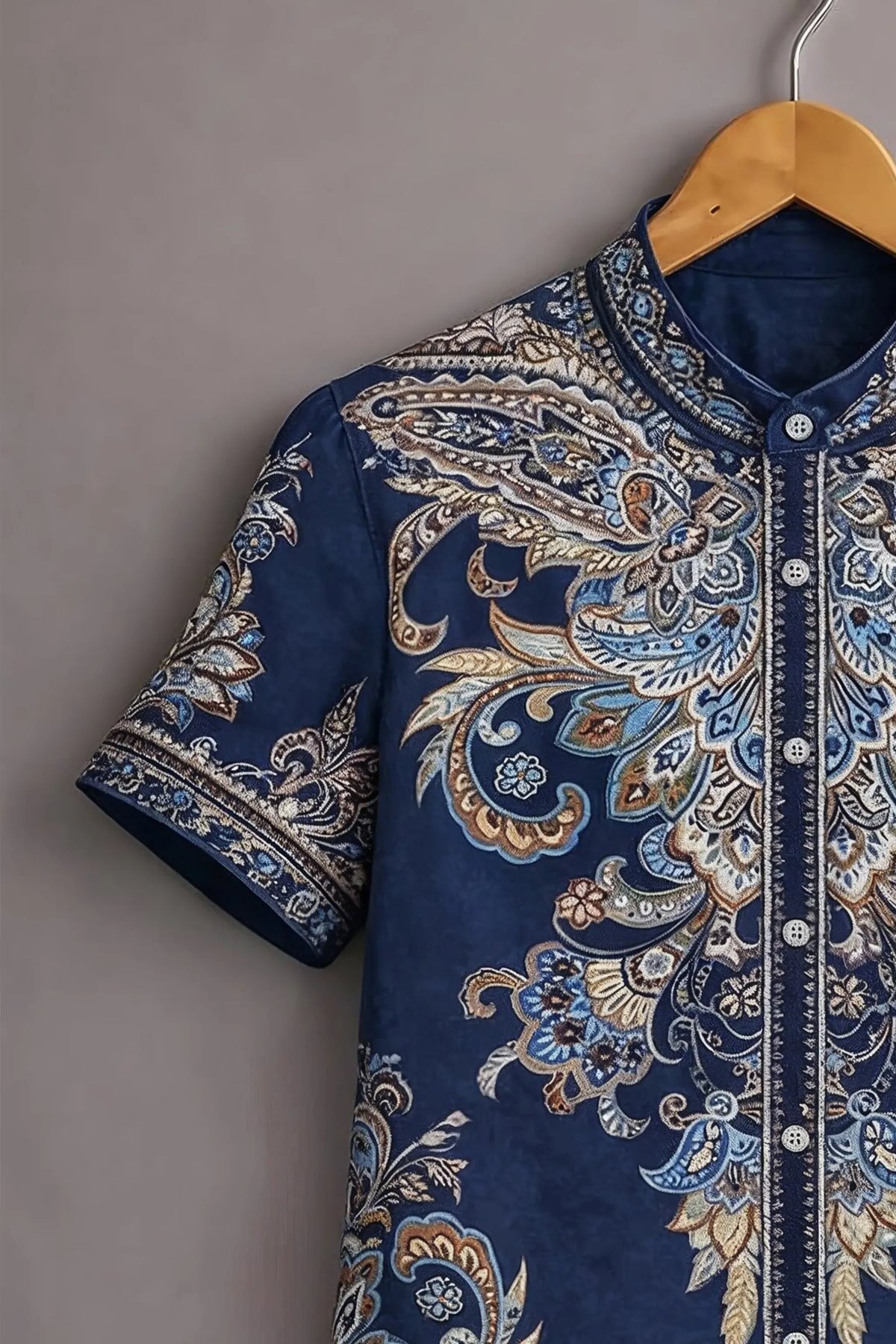 Men's Navy Blue Paisley Printed Casual Shirt