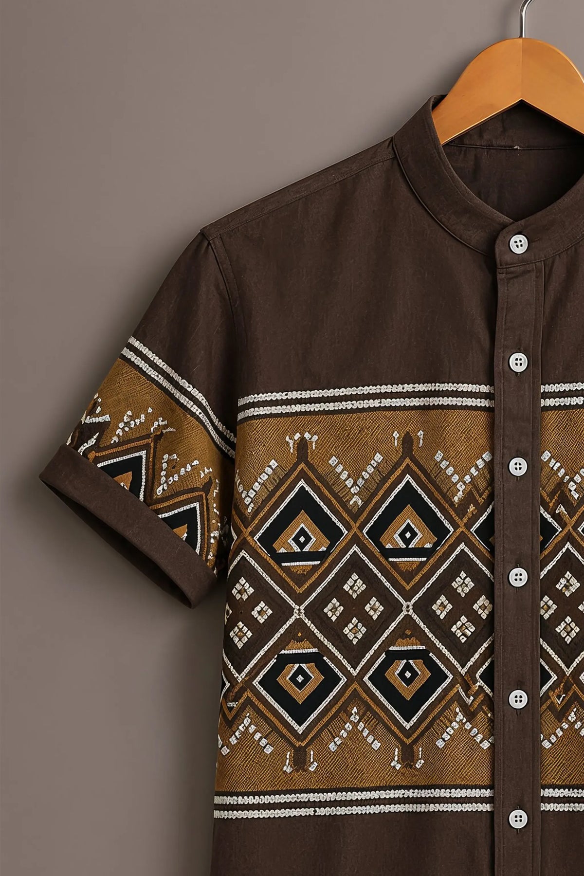 Men's Brown Geometric Printed Casual Shirt