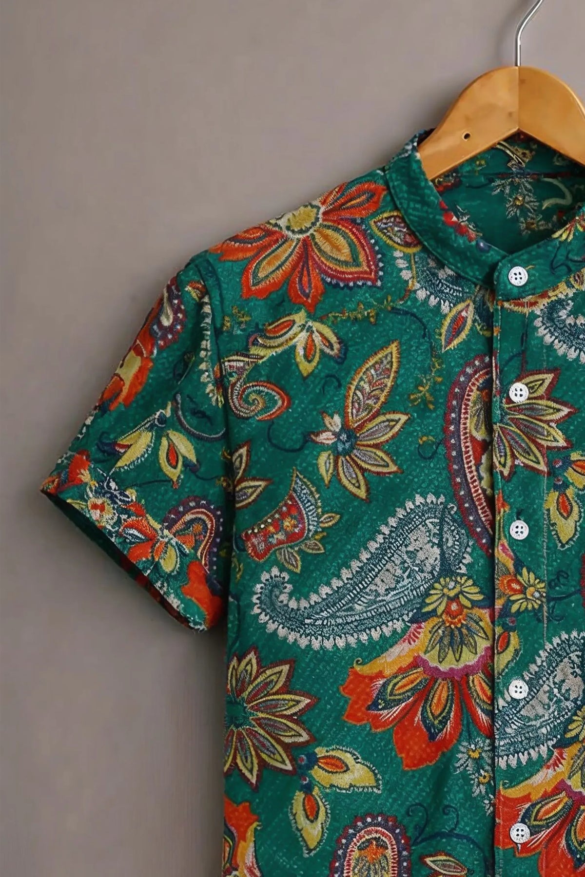 Men's Green Floral Paisley Printed Casual Shirt
