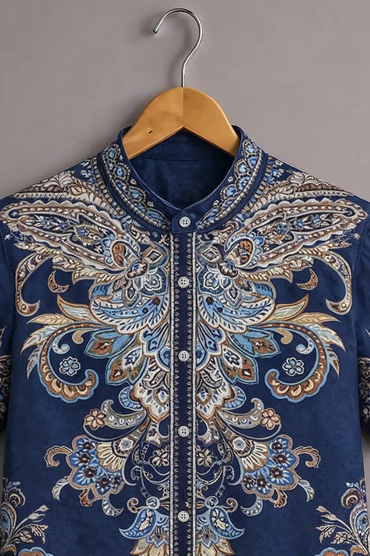 Men's Navy Blue Paisley Printed Casual Shirt