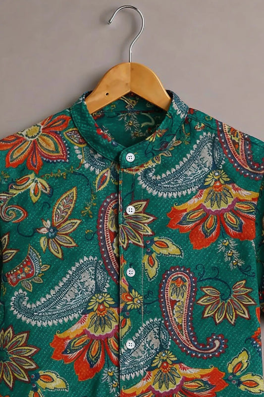 Men's Green Floral Paisley Printed Casual Shirt