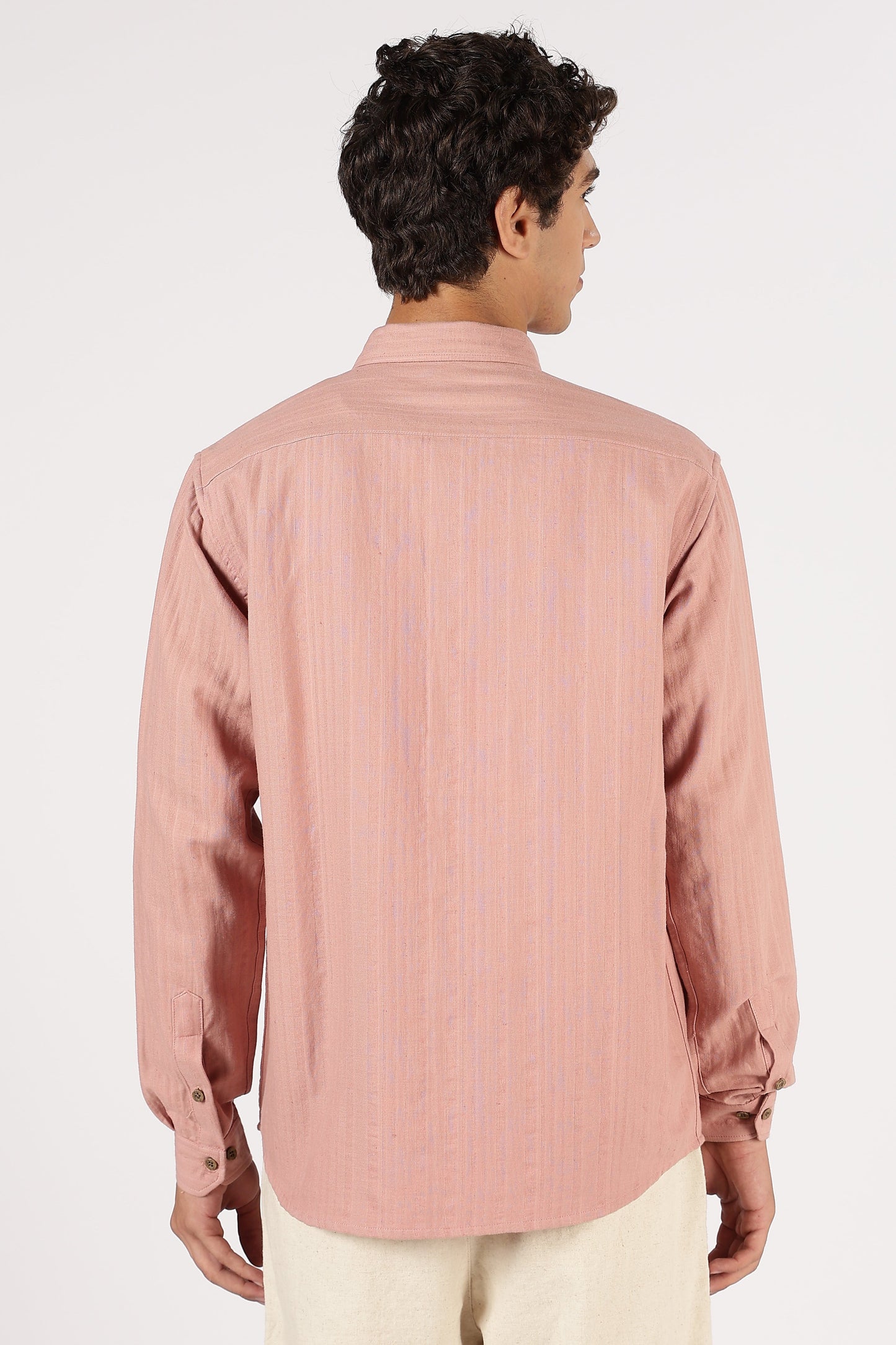 Clothica Premium Light Pink Embroidered Cotton Casual Shirt for Men – Regular Fit Full Sleeve Stylish Everyday Wear