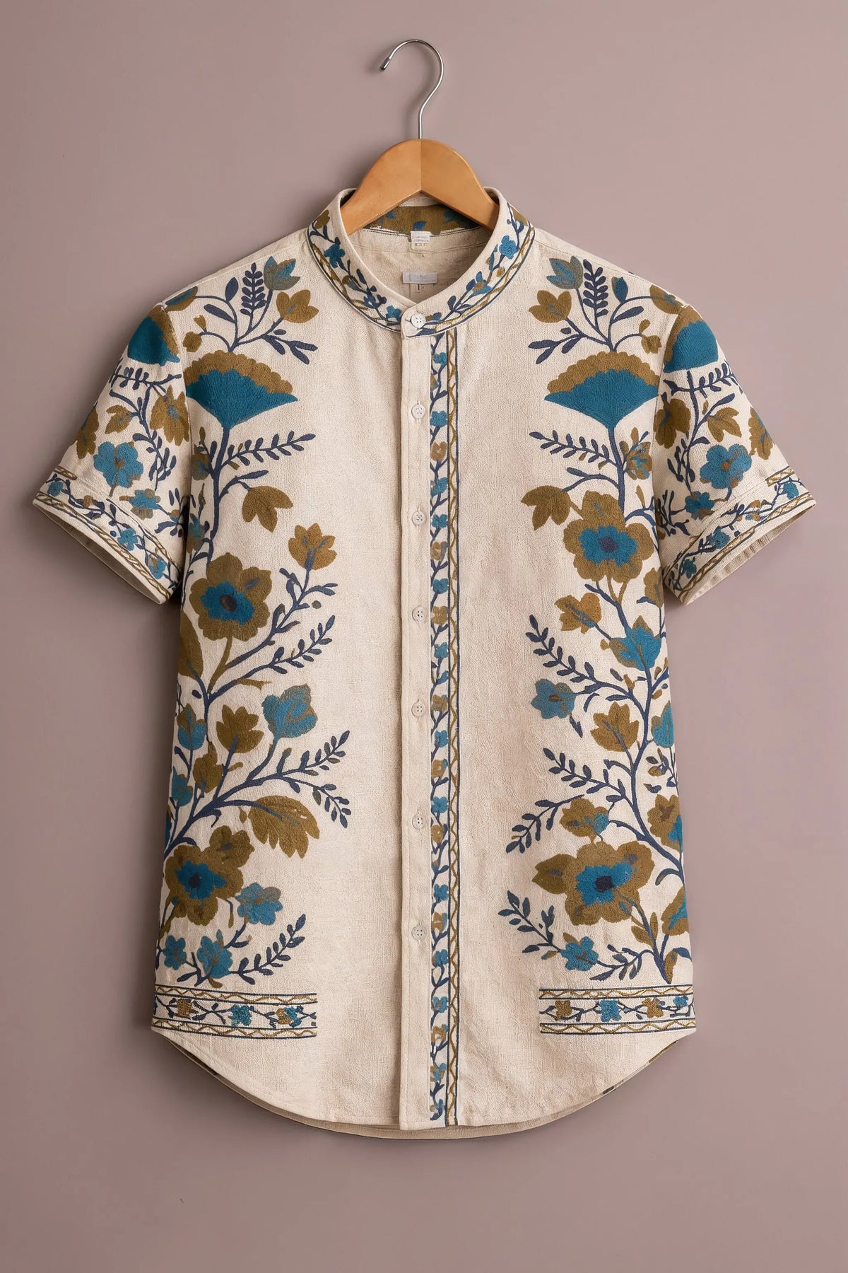 Men's Cream Floral Printed Casual Shirt