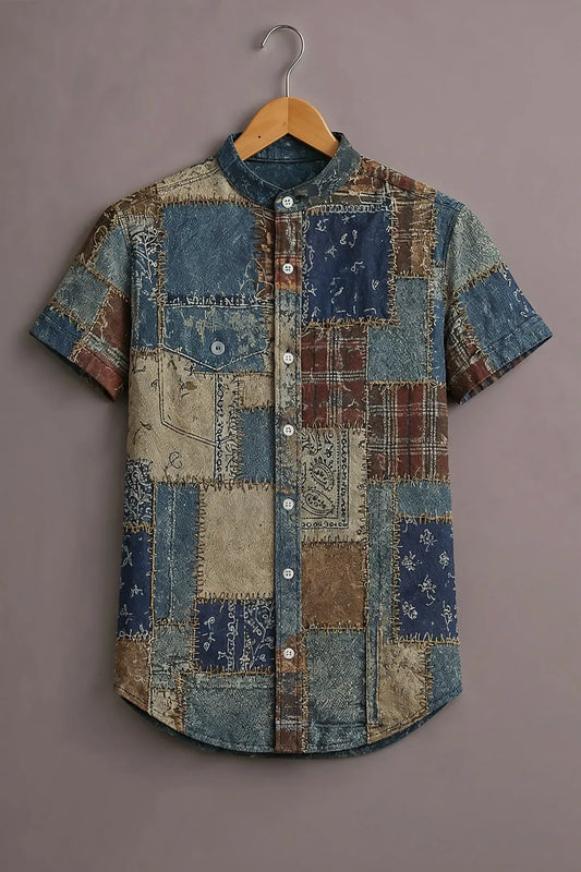 Men's Vintage Patchwork Printed Casual Shirt