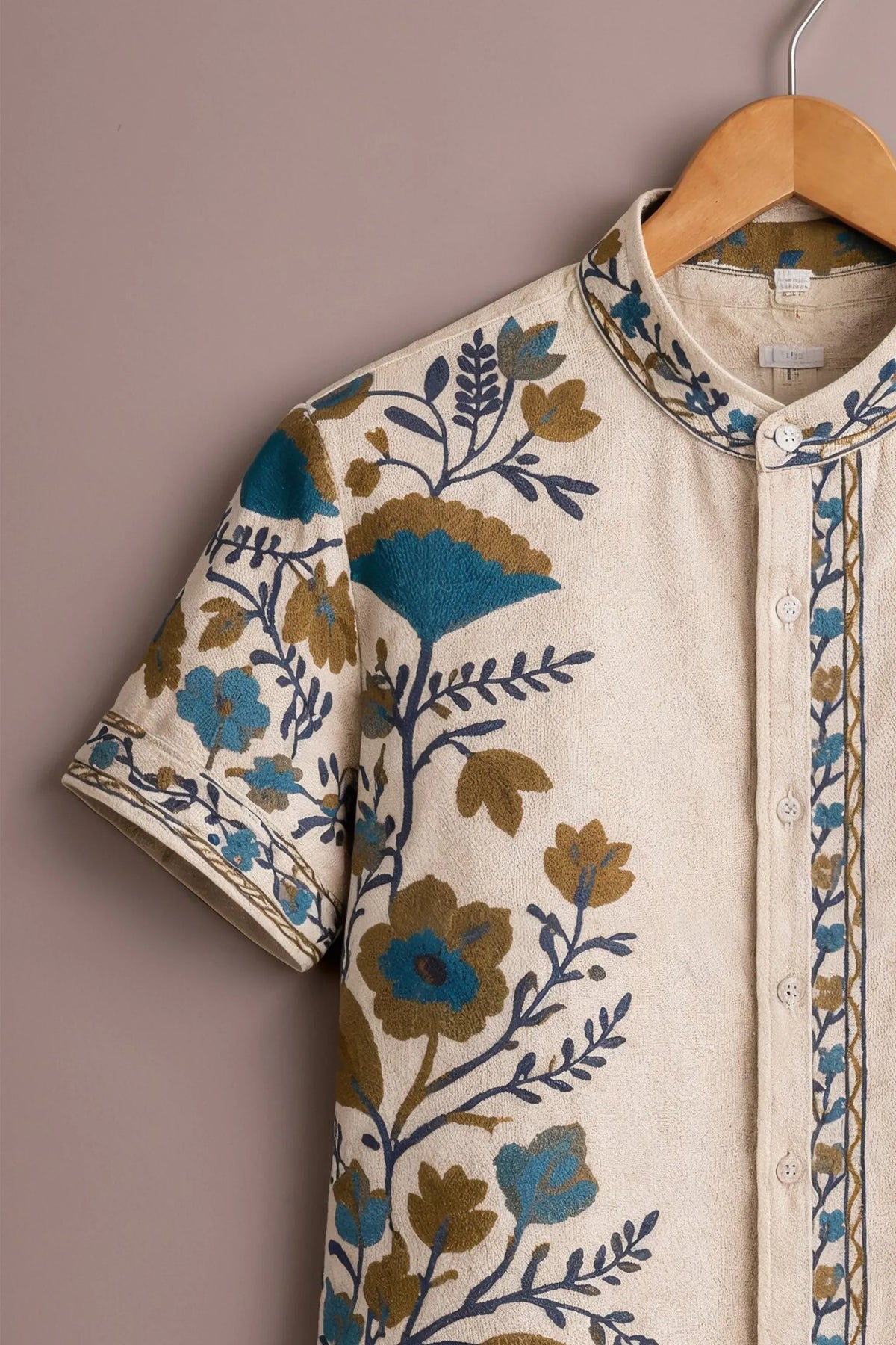 Men's Cream Floral Printed Casual Shirt