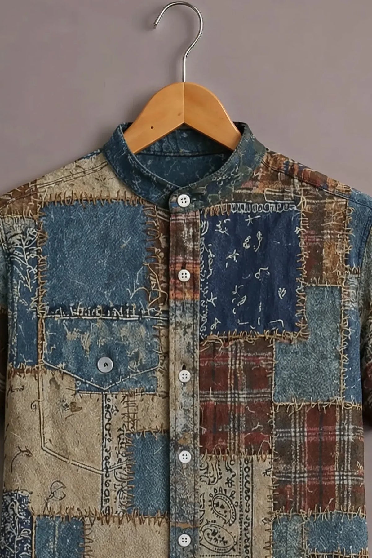 Men's Vintage Patchwork Printed Casual Shirt