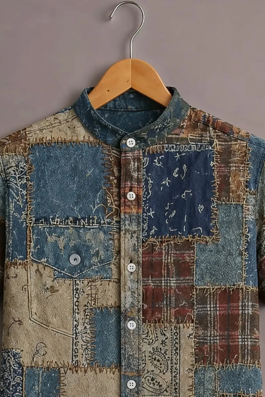 Men's Vintage Patchwork Printed Casual Shirt