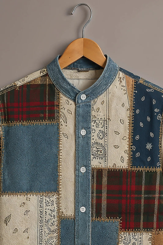 Patchwork Denim Printed Casual Shirt