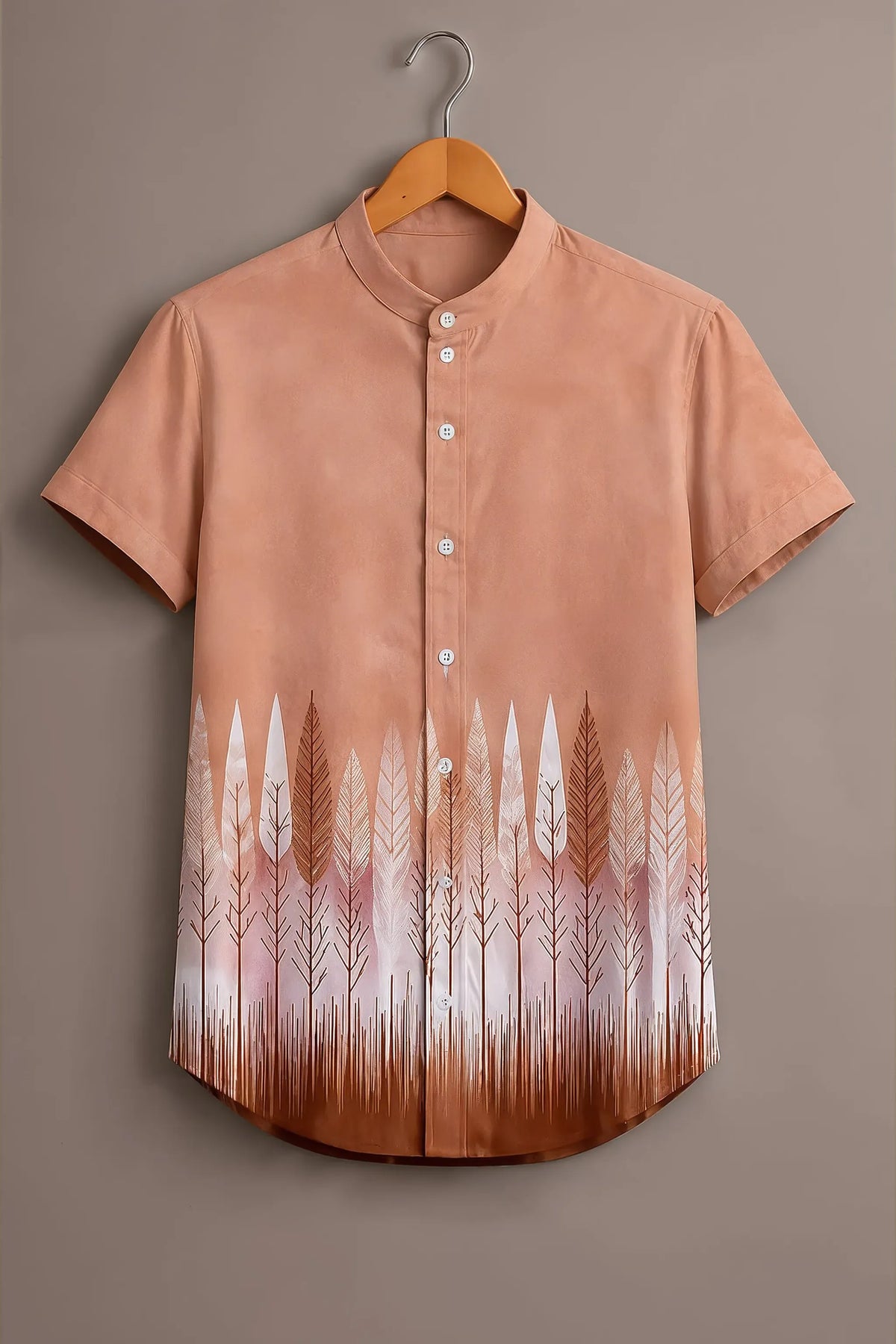 Men's Peach Leaf Print Casual Shirt