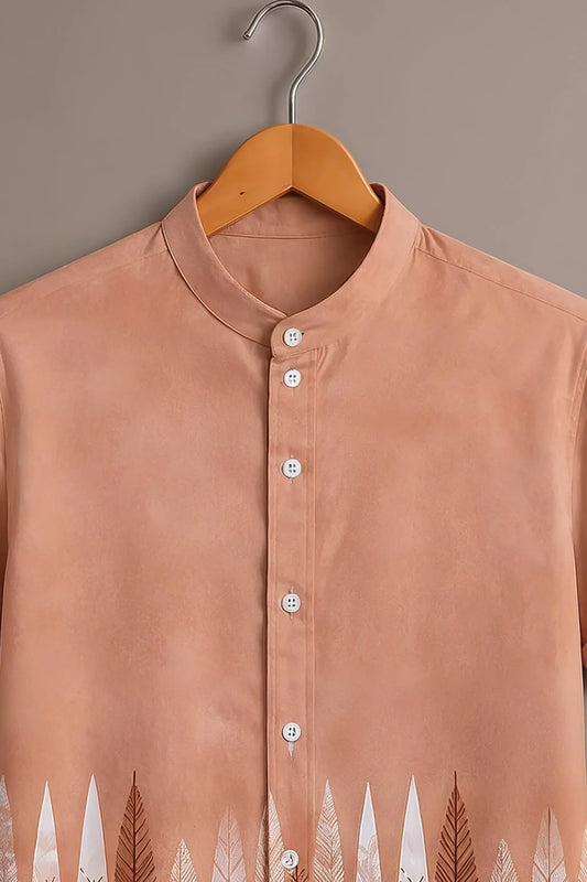 Men's Peach Leaf Print Casual Shirt