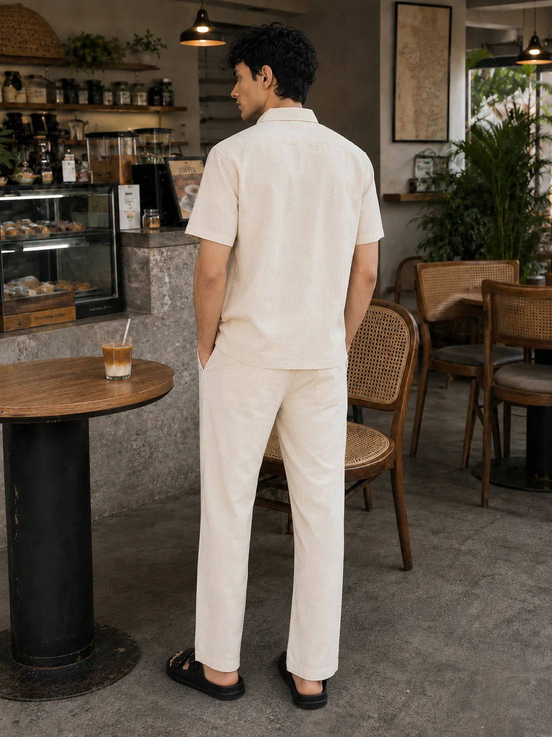 Clothica Premium Beige Tropical Embroidered Half Sleeve Cotton Casual Shirt for Men – Regular Fit Resort Wear Summer Vacation Shirt